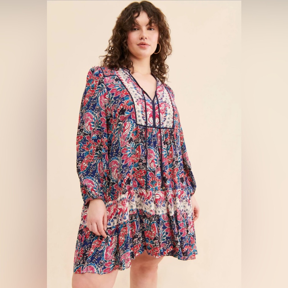 Anthropologie Spliced Hi Lo Floral Tunic Dress Swing Flowy Boho | Size S